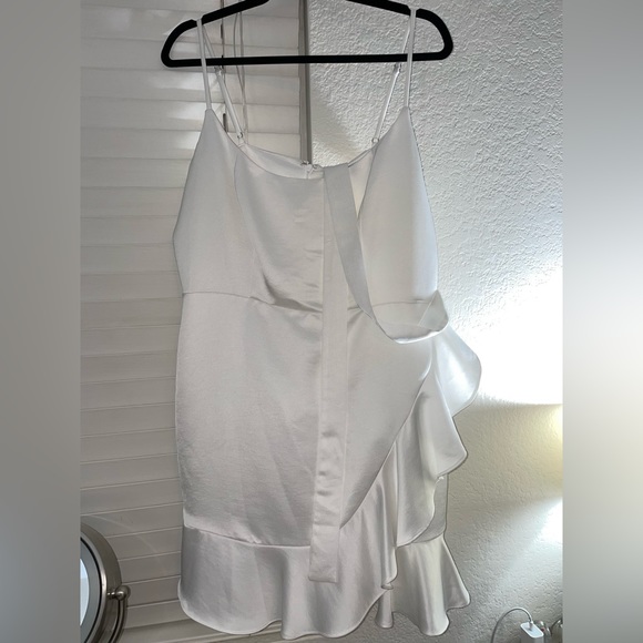 Glamourous Lifestyle White Satin Faux-Wrap Mini Dress - Lulu's XL - Picture 7 of 9